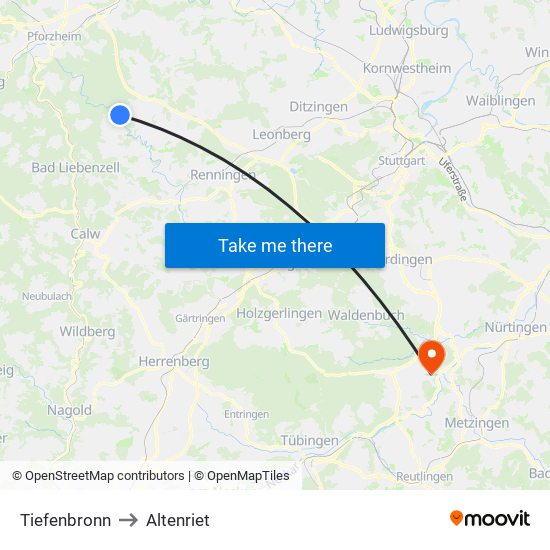 Tiefenbronn to Altenriet map