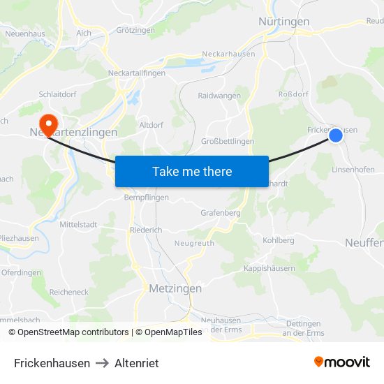 Frickenhausen to Altenriet map