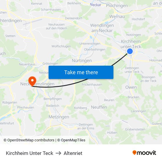 Kirchheim Unter Teck to Altenriet map