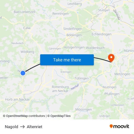 Nagold to Altenriet map