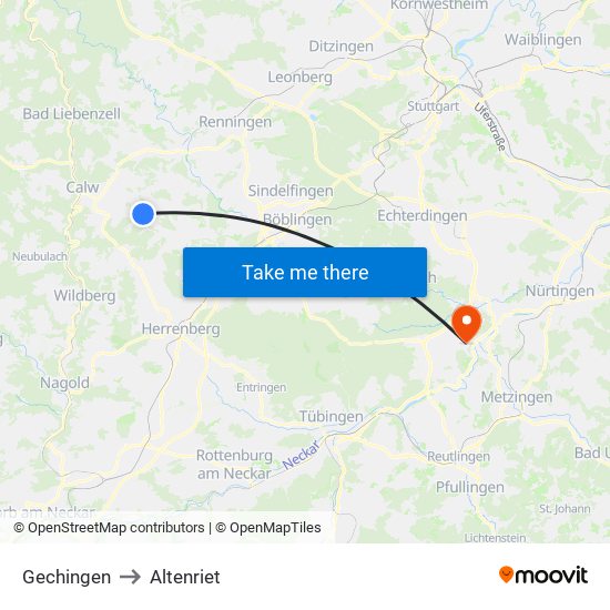 Gechingen to Altenriet map