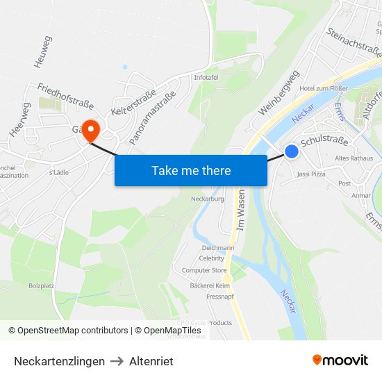 Neckartenzlingen to Altenriet map