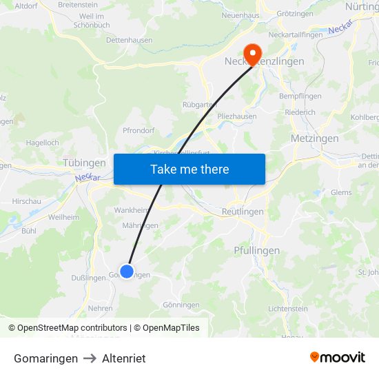 Gomaringen to Altenriet map