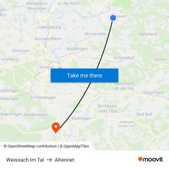 Weissach Im Tal to Altenriet map