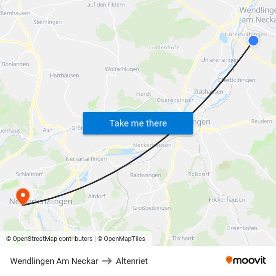 Wendlingen Am Neckar to Altenriet map