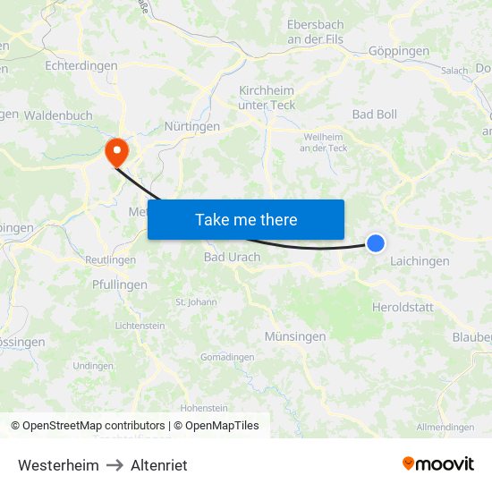 Westerheim to Altenriet map