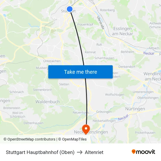 Stuttgart Hauptbahnhof (Oben) to Altenriet map