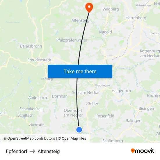 Epfendorf to Altensteig map