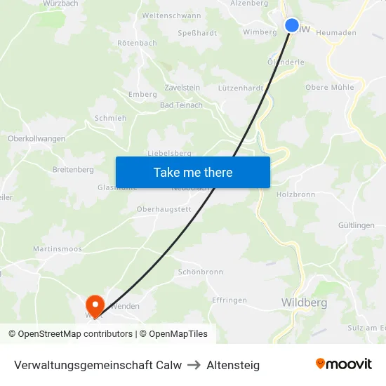 Verwaltungsgemeinschaft Calw to Altensteig map