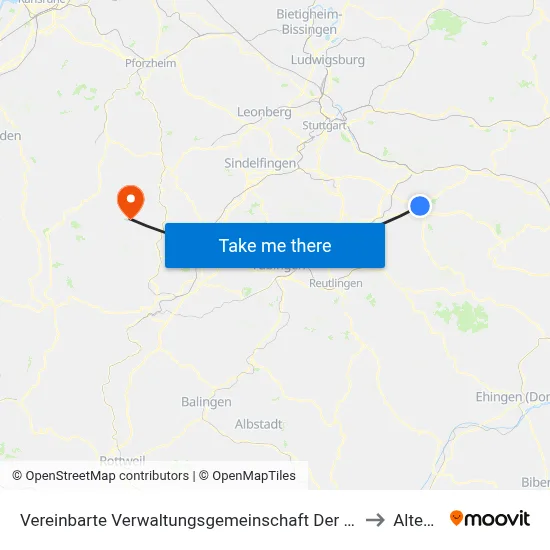 Vereinbarte Verwaltungsgemeinschaft Der Stadt Kirchheim Unter Teck to Altensteig map