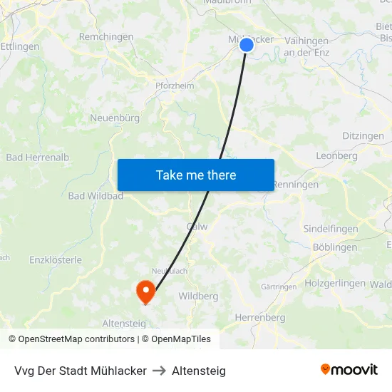 Vvg Der Stadt Mühlacker to Altensteig map