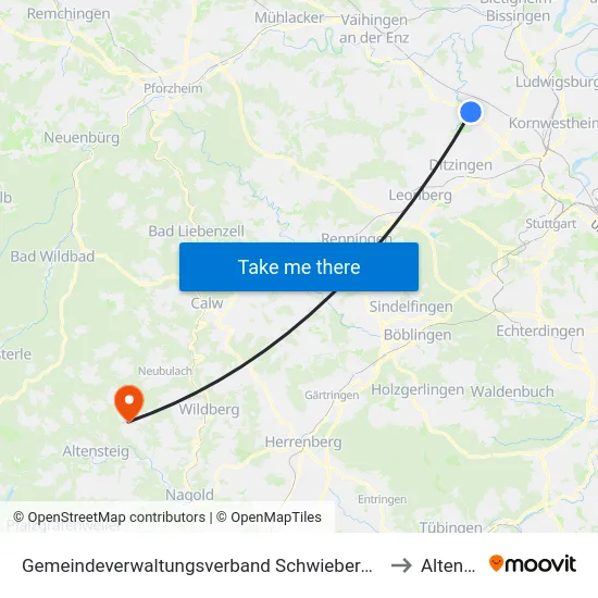 Gemeindeverwaltungsverband Schwieberdingen-Hemmingen to Altensteig map
