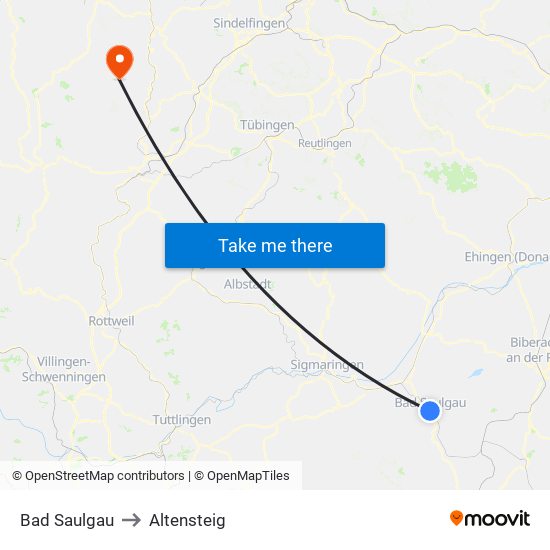 Bad Saulgau to Altensteig map