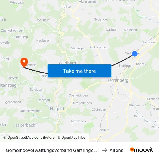 Gemeindeverwaltungsverband Gärtringen/Ehningen to Altensteig map