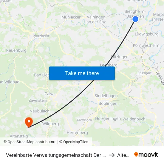 Vereinbarte Verwaltungsgemeinschaft Der Stadt Bietigheim-Bissingen to Altensteig map