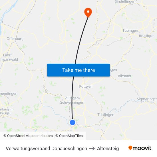 Verwaltungsverband Donaueschingen to Altensteig map