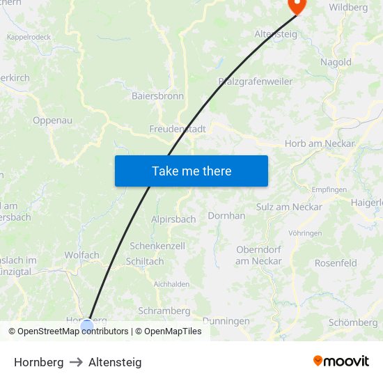 Hornberg to Altensteig map