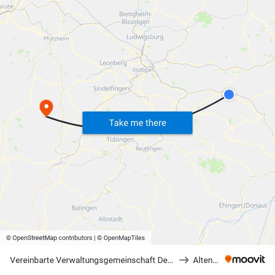 Vereinbarte Verwaltungsgemeinschaft Der Stadt Göppingen to Altensteig map