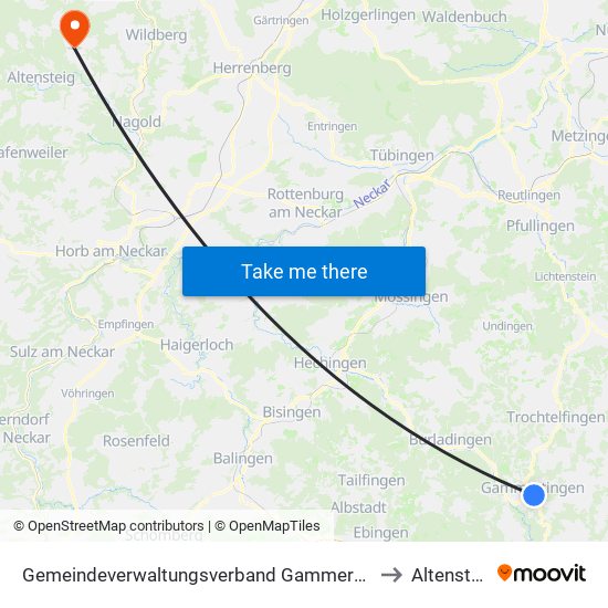 Gemeindeverwaltungsverband Gammertingen to Altensteig map