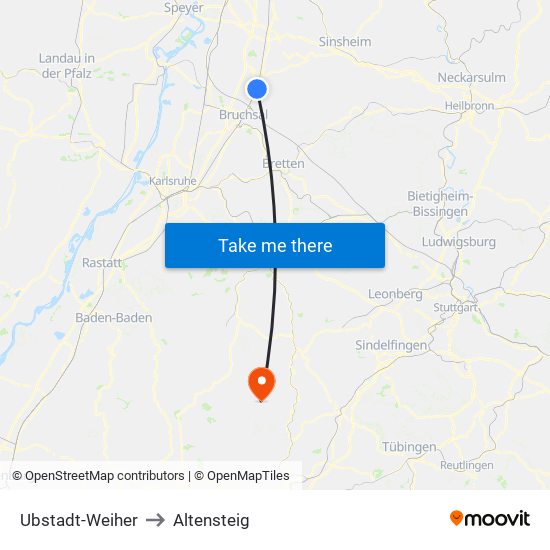 Ubstadt-Weiher to Altensteig map