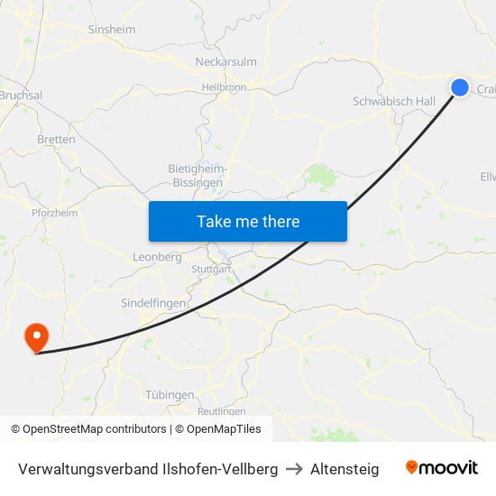 Verwaltungsverband Ilshofen-Vellberg to Altensteig map