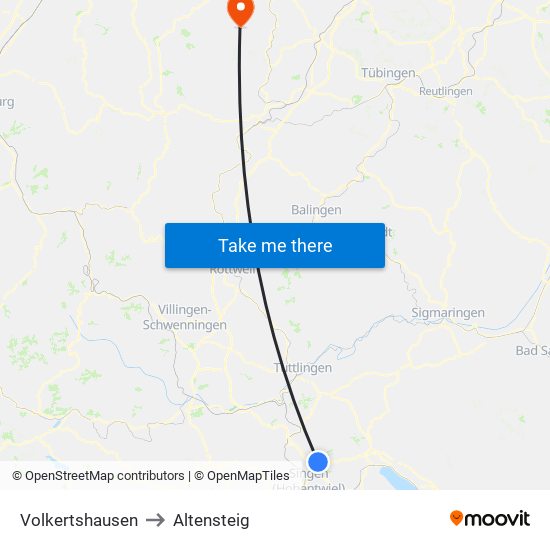 Volkertshausen to Altensteig map