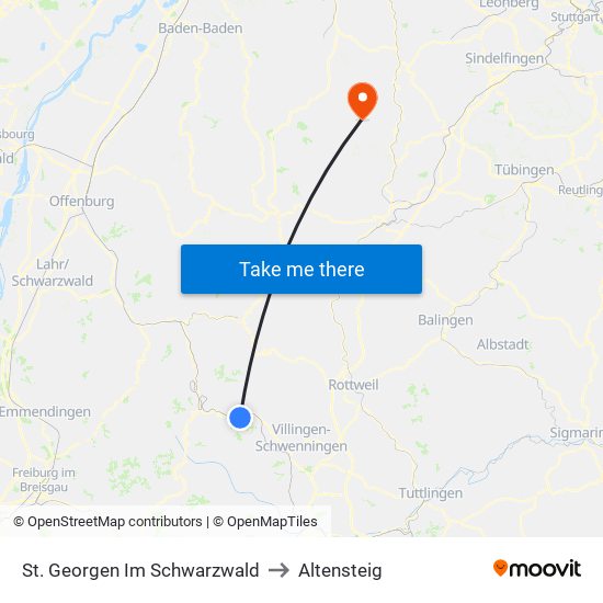 St. Georgen Im Schwarzwald to Altensteig map