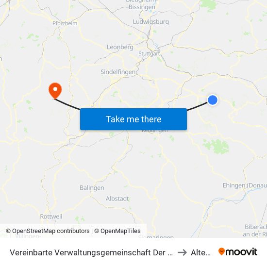Vereinbarte Verwaltungsgemeinschaft Der Stadt Weilheim An Der Teck to Altensteig map