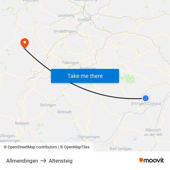 Allmendingen to Altensteig map