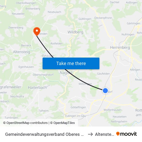 Gemeindeverwaltungsverband Oberes Gäu to Altensteig map