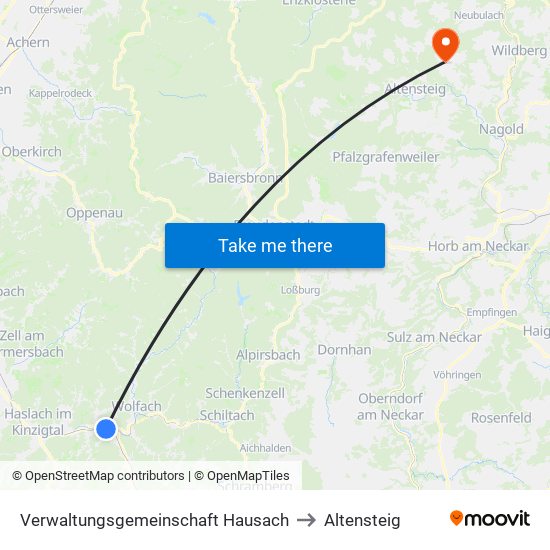 Verwaltungsgemeinschaft Hausach to Altensteig map