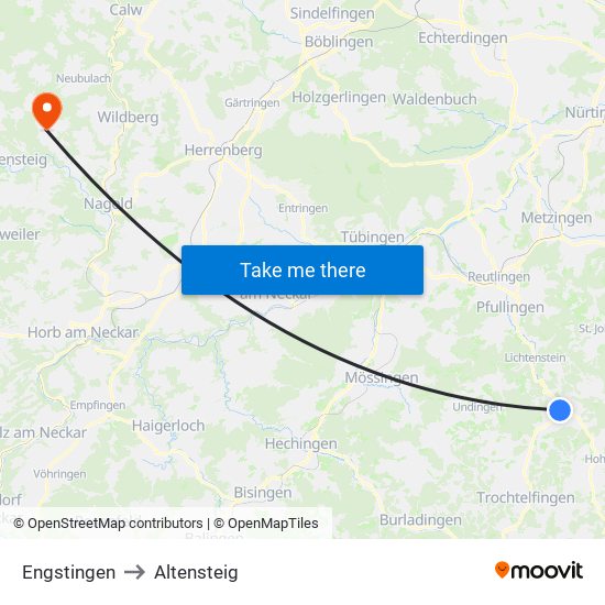 Engstingen to Altensteig map