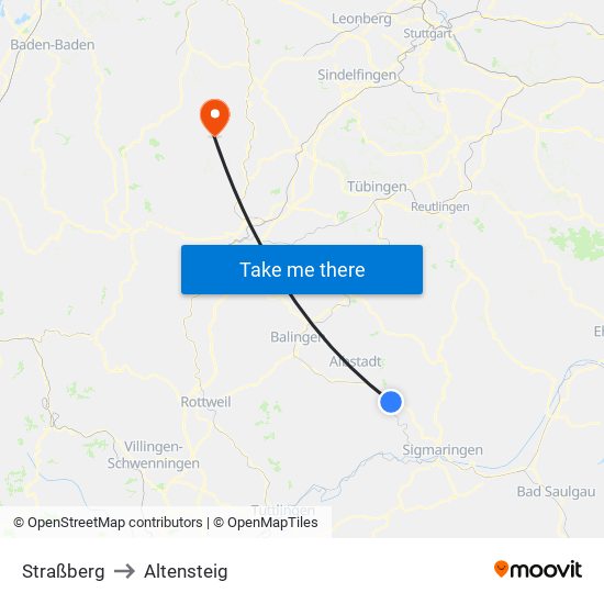 Straßberg to Altensteig map