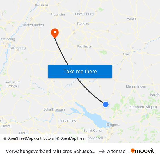 Verwaltungsverband Mittleres Schussental to Altensteig map