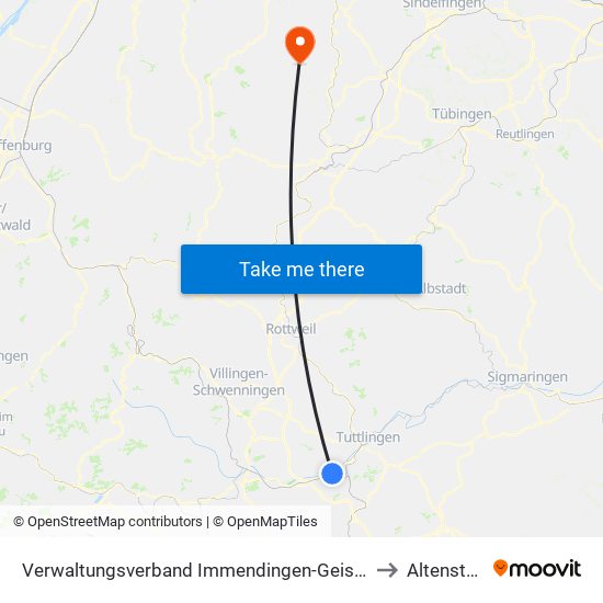 Verwaltungsverband Immendingen-Geisingen to Altensteig map