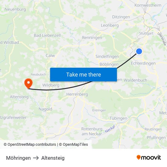 Möhringen to Altensteig map