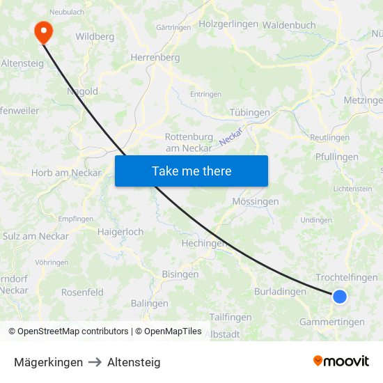 Mägerkingen to Altensteig map