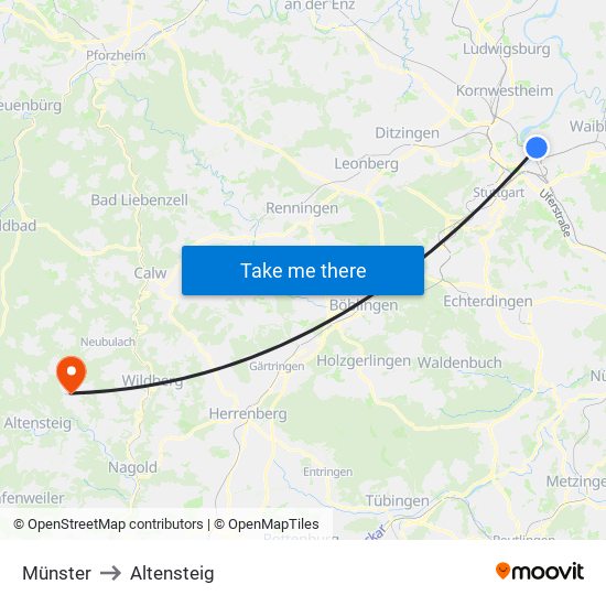 Münster to Altensteig map