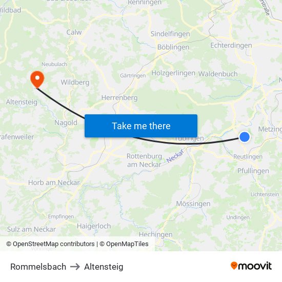 Rommelsbach to Altensteig map