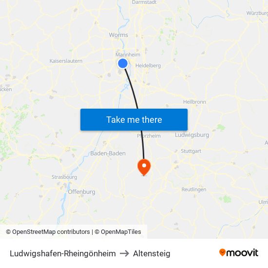 Ludwigshafen-Rheingönheim to Altensteig map