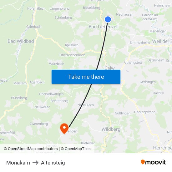 Monakam to Altensteig map