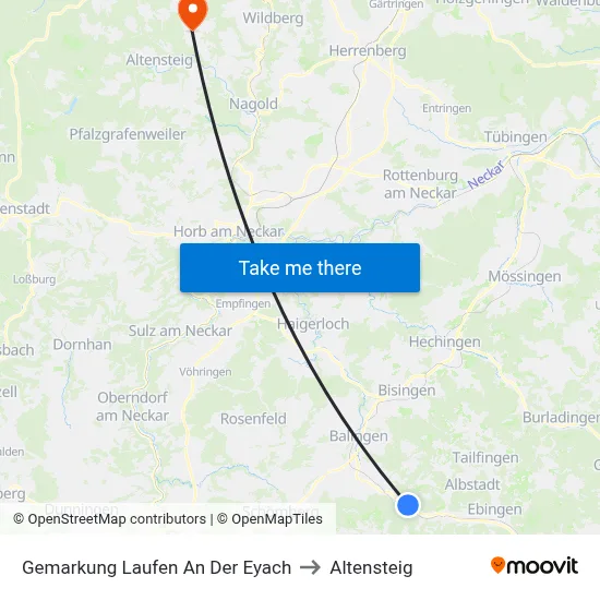 Gemarkung Laufen An Der Eyach to Altensteig map
