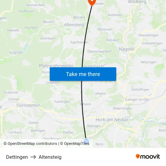 Dettingen to Altensteig map