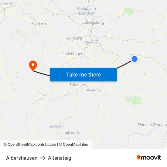 Albershausen to Altensteig map