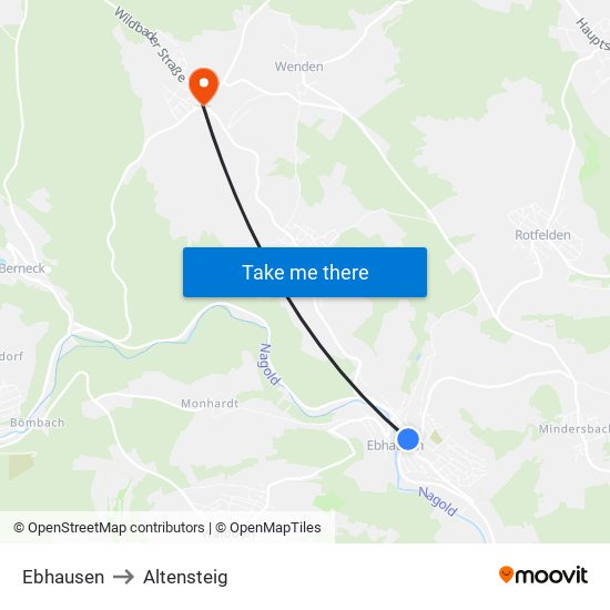 Ebhausen to Altensteig map