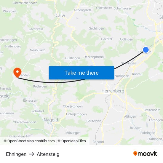Ehningen to Altensteig map