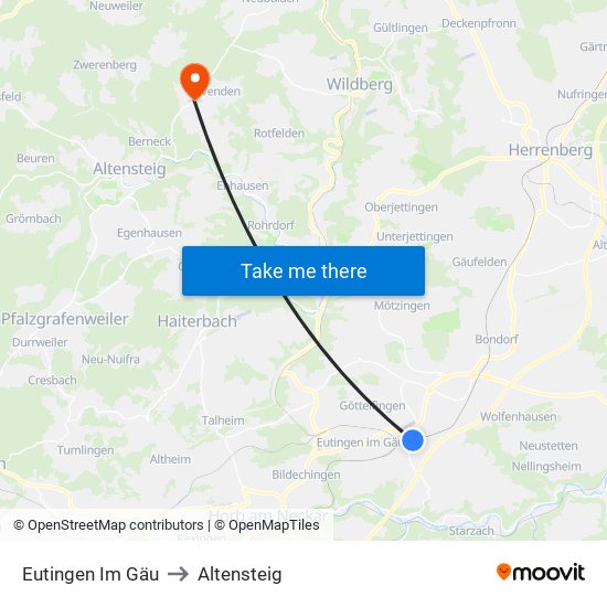 Eutingen Im Gäu to Altensteig map