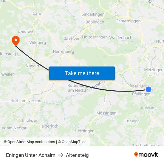 Eningen Unter Achalm to Altensteig map