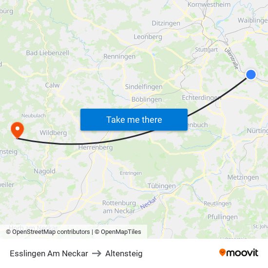 Esslingen Am Neckar to Altensteig map
