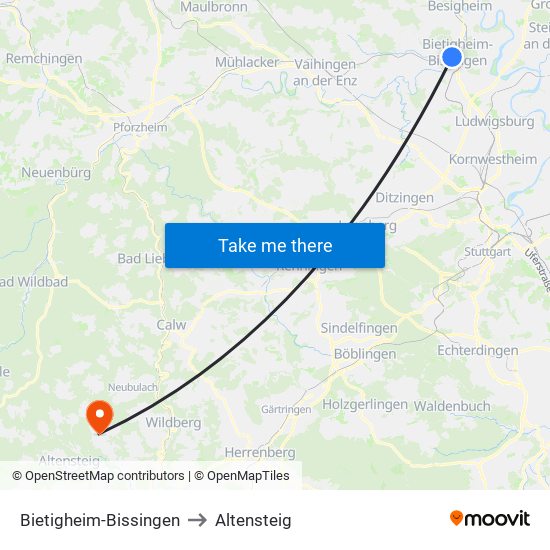 Bietigheim-Bissingen to Altensteig map